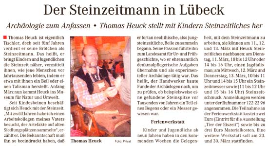Zeitungsbericht über den Steinzeitmann in Lübeck