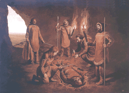 Steinzeitmenschen in Höhle